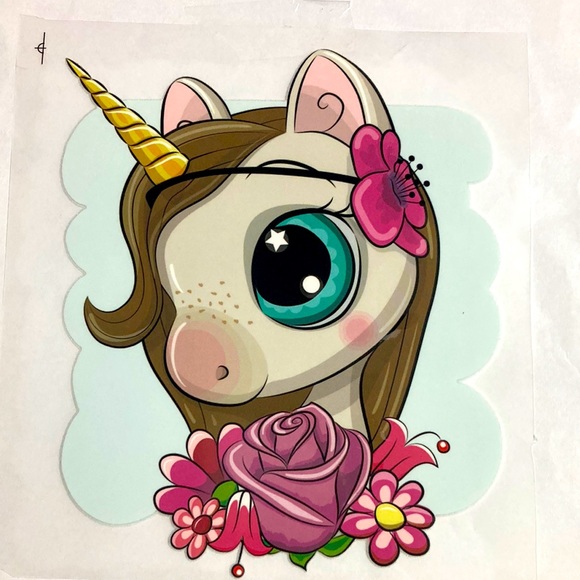 Pink unicorn roses Iron-on Stickers Heat Transfer Patches for clothes DIY - Picture 1 of 3